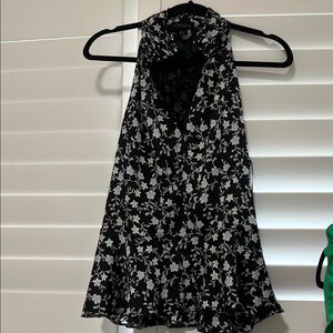 1. State Black and White Floral Halter Top